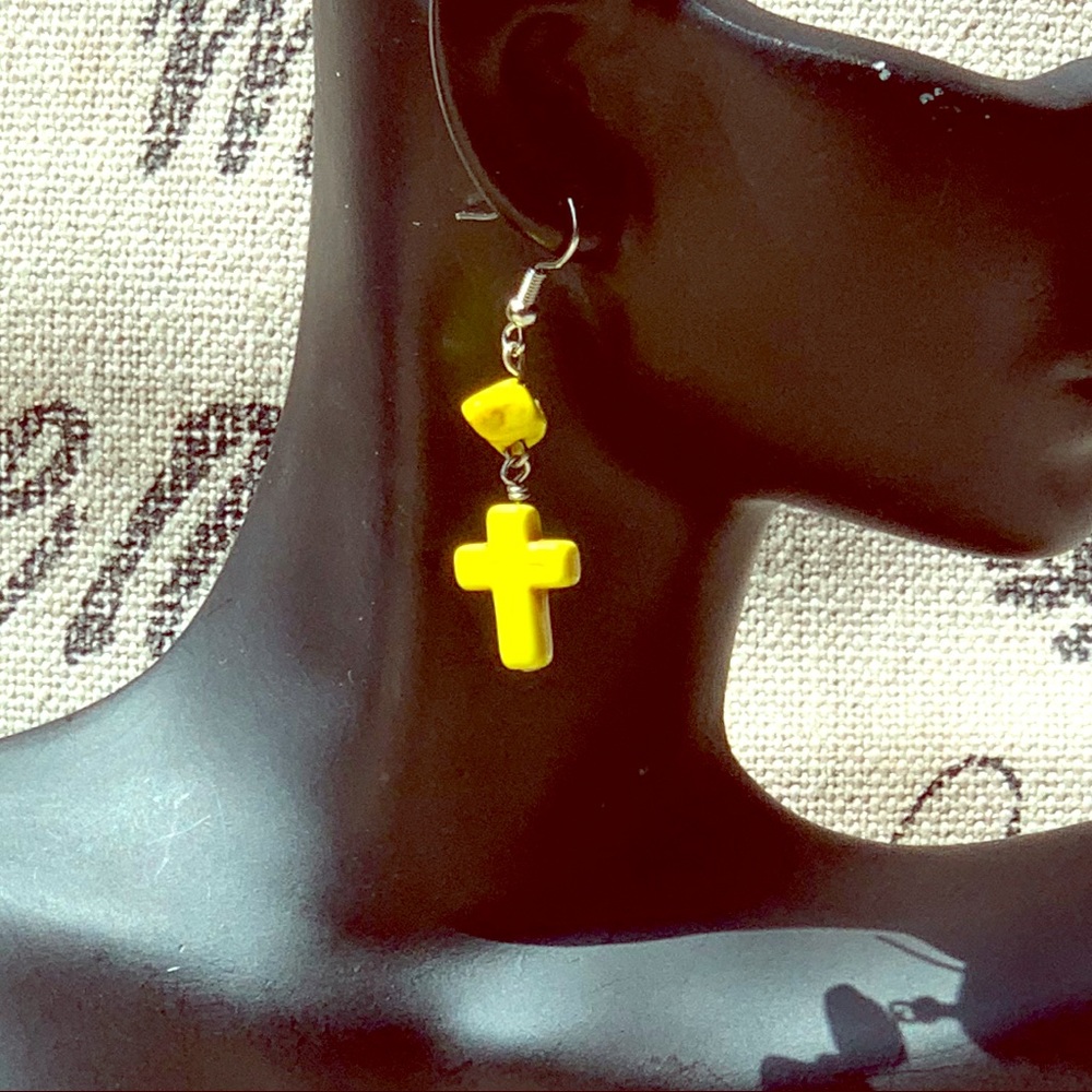 Yellow Cross Dangle Earrings